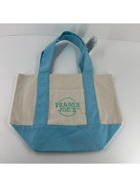 Trader Joe'S Handbags - Trader Joes Mini Pastel Canvas Tote Bag Women Grocery Shopper Handbag Blue Beige